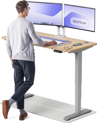 Produktbild von Desktronic HomePro Elektrisch höhenverstellbarer Schreibtisch 140x70cm Bambus/Graumit Memory-Funktion, Anti-Kollisions Technologie, USB-A und USB-C-Ladeanschlüssen