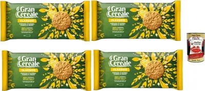 Produktbild von Mulino Bianco Gran Cereale Biscotti Classico - Vollkornkekse mit Haferflocken und Getreidemehl - Italienische Kekse Biscuit 4x 500g + Italian Gourmet polpa 400g