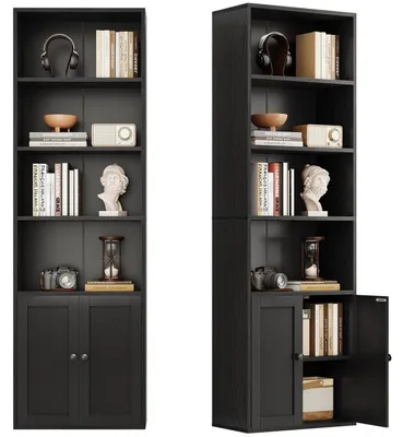 Productafbeelding van Boekenkast met deuren, 6 niveaus, 176,4 x 48 x 24 cm, zwart