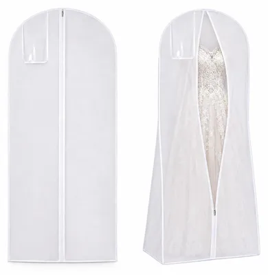 Produktbild von Kleidersack für Brautkleider - Atmungsaktiv mit Reißverschluss und Staubschutz - Für Abendkleider und lange Mäntel - Weiß - 2 Stück