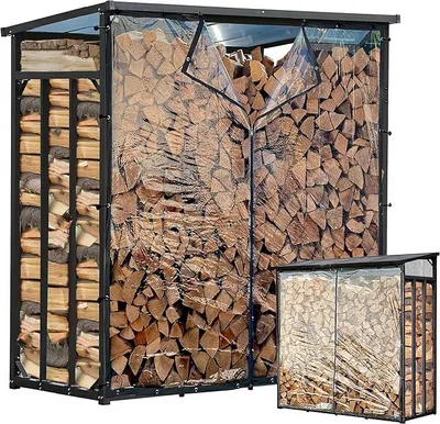 Produktbild von Metall Kaminholzregal Außen 143 x 70 x 145 cm Mit Wetterschutz Transparent, Pro - 40 mm Stahlprofil, Anthrazit, Wetterfest, Kapazität 1,4 m? (2 SRM), M Garten Kaminholzunterstand Stapelhilfe