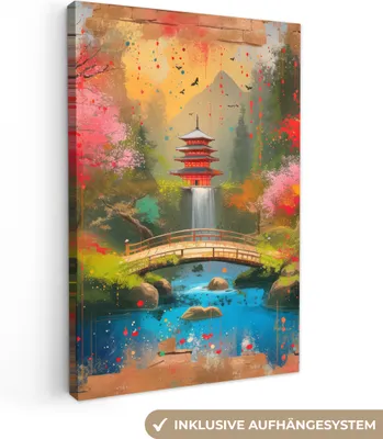 Produktbild von MuchoWow® - Leinwandbilder - Graffiti - Japanischer Garten - Farbenfroh - Japan - Straßenkunst, Wandbild, Wanddeko Bilder Wohnzimmer, 20x30cm