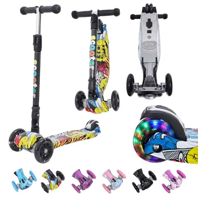 Produktbild von Habib Kinderroller Metall-Roller 3-Rad mit LED Licht | Klappbar & bis 50kg: Graffiti