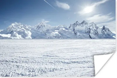 Produktbild von MuchoWow® Poster Verschneite Landschaft vor den Bergen in der Schweiz 120x80 cm - Bilder