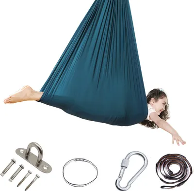 Produktbild von OKWISH Therapieschaukel für Kinder, Kinderhängematte für drinnen und draußen, sensorischer Therapie-Schaukelstuhl für Kinder mit Autismus, SPD, ADHS, Asperger-Syndrom,280*150CM Dunkelgrün