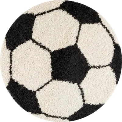 Produktbild von Teppium Hochflor Kinderteppich, Fußball Design Basketball Kinderzimmer Teppich Jungen, Mädchen Modern Weich, Grösse: 100 cm Rund