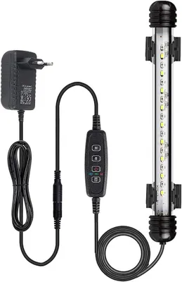 Obrázok produktu pre Osvetlenie pre akváriá – lampa pre akváriá – starostlivosť o vodné rastliny – vstavaný časovač – 18 cm – biela a modrá