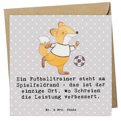 Produktbild von Mr. & Mrs. Panda Grußkarte Fußballtrainer Energie - Grau Pastell - Geschenk, Berufspassion, Beruf, Glückwunschkarte, anlasskarte, Klappkarte, Hingabe, Motivation