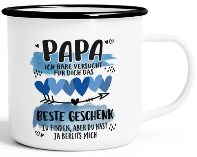 Produktbild von Emaille-Tasse Papa ich habe versucht für dich das beste Geschenk zu finden Spruch lustig Danke Vater SpecialMe® emaille-weiß-schwarz standard
