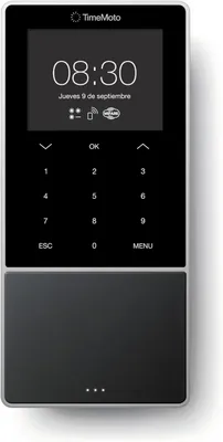 Produktbild von TimeMoto TM-818 SC Zeiterfassungsterminal, Kopplung mit kontaktlosen Smart Access Cards, RFID Badge/Schlüsselanhänger, PIN, bis zu 2.000 Benutzer, digitale Zeiterfassung, Stundenzettel, Berichte Wi-Fi