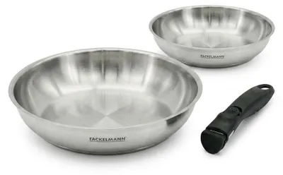 Image de Lot de 2 poêles en inox de 20 cm et 28 cm avec manche amovible Fackelmann InoGrip