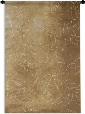 Produktbild von MuchoWow® Wandteppich Wandbehang Blumen - Gold - Muster - Gold 60x90 cm Tapisserie Dekoration Wandtuch - Foto-Teppich - Abwaschbar