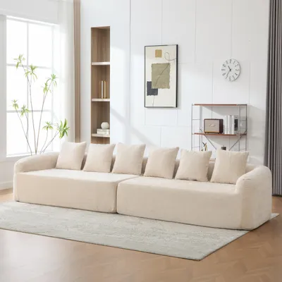 Produktbild von okwish 6-Sitzer Sofa Wohnzimmersofa Modulares Sofa mit Kissen und Armlehnen Loungesofa mit rutschfestem Boden Chenille-Stoff Beige