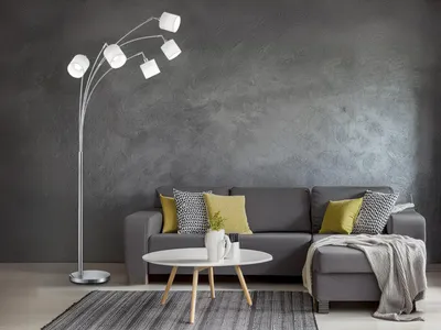 Produktbild von 200cm hohe LED Standleuchte 5 flammig mit modernen TEXTIL Lampenschirm in Weiß