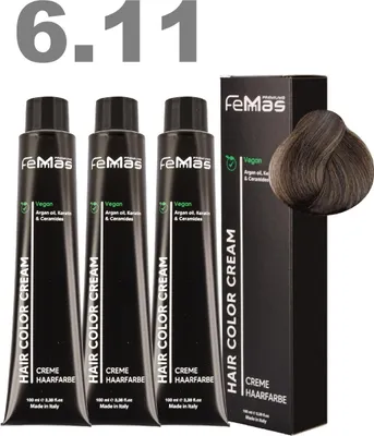 Produktbild von FemMas Haarfarbe m. Arganöl Dunkelblond Asch Int. 6.11 | 3 x100 ml