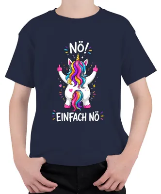 Produktbild von Nö Einfach Nö Einhorn Mittelfinger Lustig Sarkastisch Sarkasmus Kinder T-Shirt, Navy, 128
