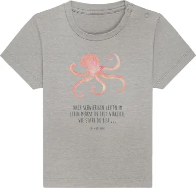 Produktbild von Mr. & Mrs. Panda  T-Shirt Tintenfisch 12. - 18. Monat - Heather Grey - Geschenk, Meerestier, Lustige Sprüche, Kleinkind Shirt, Meer, Baumwolle Baby, Babyshirt, Wasser