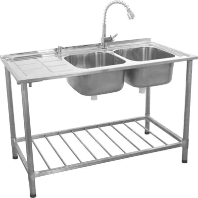 Zdjęcie produktu dla Kukoo – zlewozmywak gastronomiczny, zlewozmywak, zlewozmywak z półką ociekową, lewy, 79 cm (wys.) x 120 cm (szer.), bezpłatne akcesoria