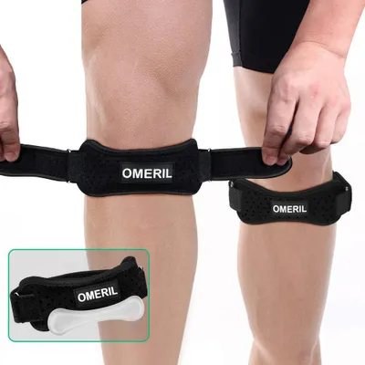 Produktbild von 2er-Pack Knieorthese, Kniebandage mit Silikoneinsatz, schmerzlindernde Patella-Stabilisator-Unterstützung für Wandern, Fußball, Basketball, Laufen, Springerknie, Tennis, Sehnenscheidenentzündung, Volleyball und Kniebeugen