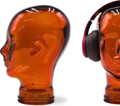 Produktbild von Glas KOPFHÖRERSTÄNDER transparent + satin | 29cm Glaskopf Skulptur | Farbe: T04 hot orange