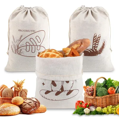 Leinen Brotbeutel 3er-Set 30x40 cm mit Kordelzug