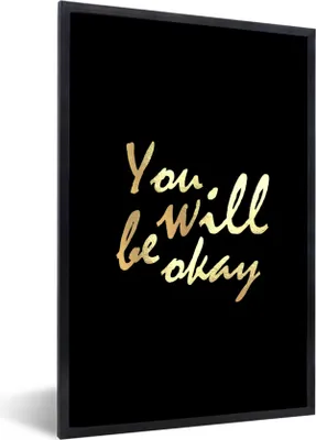 Produktbild von MuchoWow® Gerahmtes Poster Zitat - Motivation - Gold - Schwarz 60x90 cm - Poster mit Schwarzem Bilderrahmen Wandposter Rahmen Foto Bilder - Kunst