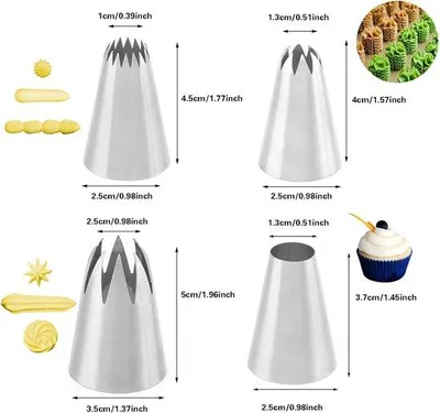 Immagine prodotto di Ugelli in acciaio inossidabile, argento, set da 4 pezzi, per torte e cupcake