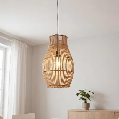 Produktbild von Pendelleuchte Bambus Korb Ø 30 cm Boho für E27 Hängelampe Esstisch Hängeleuchte Wohnzimmer