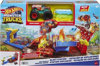 Produktbild von Mattel HFB12 - Hot Wheels - Monster Trucks - Blast Station inkl. Fahrzeug, Spielset