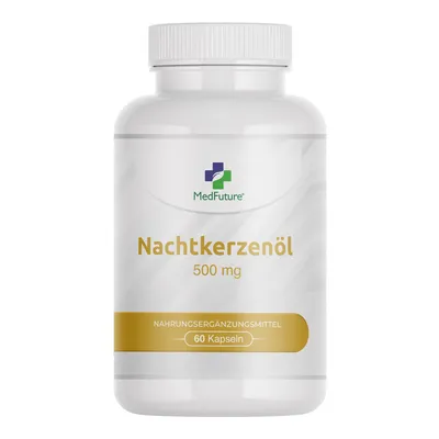 Produktbild von Nachtkerzenöl - 60 Kapseln - Hohe Dosis von 500 mg pro Kapsel - Premium: 9% Gamma-Linolensäure GLA, mit natürlichem Vitamin E und kaltgepresst