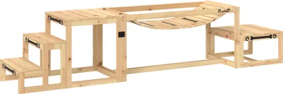 Zdjęcie produktu dla PawHut Dog Agility Set, 4-częściowy zestaw do treningu psów z mostem, schodami, platformą i sprzętem do agility wykonany z drewna jodłowego dla dużych psów do 40 kg, drewno naturalne