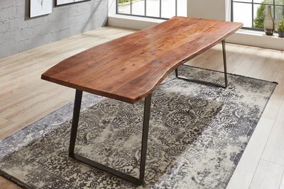 Produktbild von Refurbished Möbelretoure Esstisch Baumkante massiv Akazie nussbaum 220 x 100 schwarz Hobart
