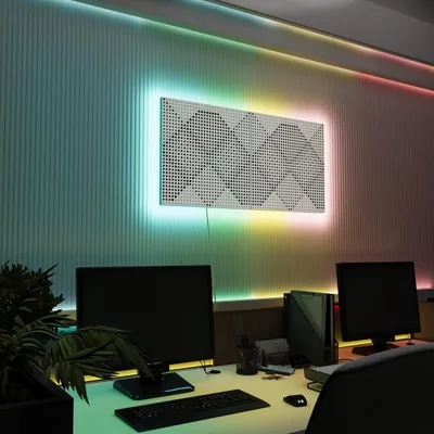 Zdjęcie produktu dla Zestaw 2 paneli akustycznych LED z podświetleniem RGB do systemu Echo Control | Panele dźwiękochłonne z podświetleniem | 2x WILDS – zestaw | Białe