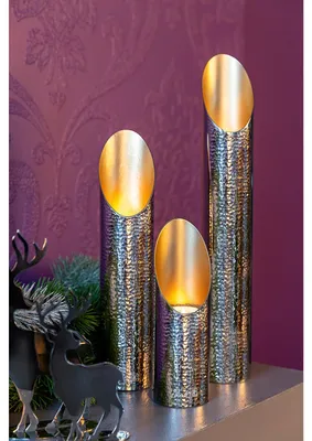 Produktbild von FIRAT Teelichthalter - H.40cm x D.6,2cm - Aluminium - silberfarben
