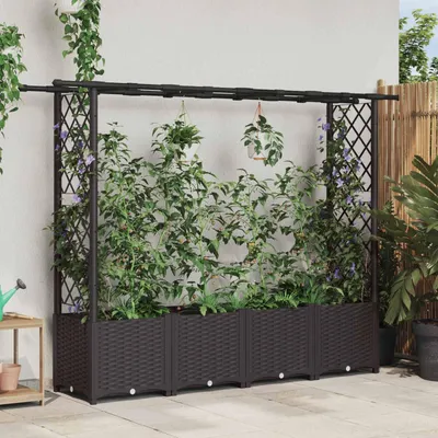 Obrázok produktu pre Maison Exclusive – Vyvýšený záhon s oporou na popínavé rastliny a strechou, hnedý, 203 x 40 x 136 cm, PP (polypropylén)