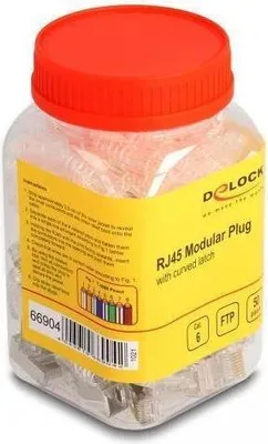 Produktbild von DeLOCK RJ45 Modularer Stecker mit gebogener Rastnase Cat.6 und Knickschutztülle 50er Set, RJ-45, Grau, Transparent, Männlich, Gerade, Polycarbonat (PC), Cat6