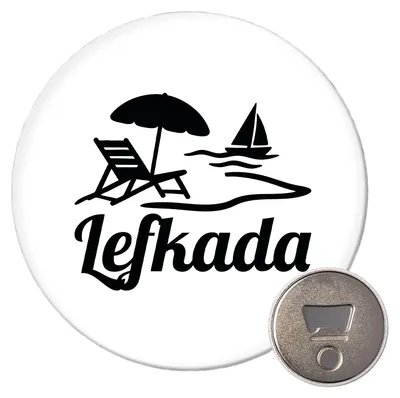 Produktbild von Huuraa Magnet Lefkada Griechenland 59mm Kühlschrankmagnet rund Flaschenöffner Geschenkidee