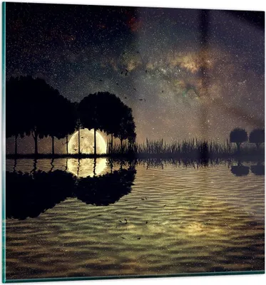 Produktbild von Bilder auf glas - See Nacht Wasser - 40x40cm - Glasbilder - Wandbilder - Kunstdruck - zum Aufhängen bereit - Wanddekoration aus Glas - Glas Bilder - Wandbild auf Glas - Einteilig - GAC40x40-3753