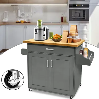 Produktbild von XMETECH Rollbarer Küchenwagen, Servierwagen mit Schublade & Handtuchhalter, Beistellwagen Rollwagen für Küche Restaurant, 2 Räder mit Bremse, Grau