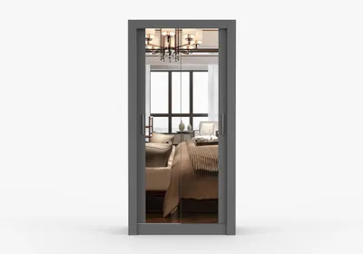 Produktbild von Kleiderschrank DOLCE 100 cm  Grau mit Spiegel, Schwebetürenschrank Schiebetürenschrank mit 5 Regalböden und 2 Kleiderstangen