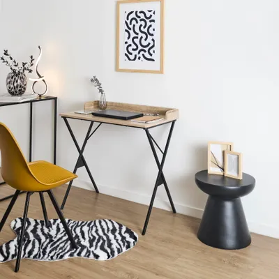 Image de Bureau - HOME DECO FACTORY - LOKA - Effet Bois Clair - Structure Métal Noir