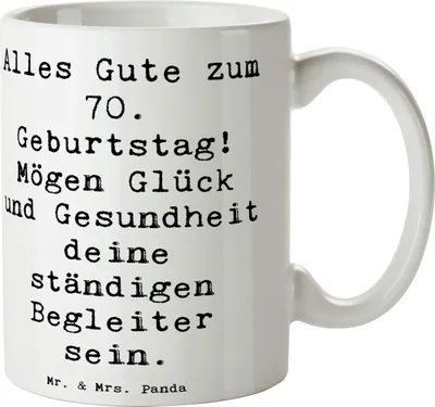 Produktbild von Mr. & Mrs. Panda Tasse Spruch 70. Geburtstag Glück und Gesundheit - Weiß - Geschenk, Kaffeetasse, Jubiläum, Pott, Teetasse, Geburtstagsmeilenstein, Becher, Happy Birthday