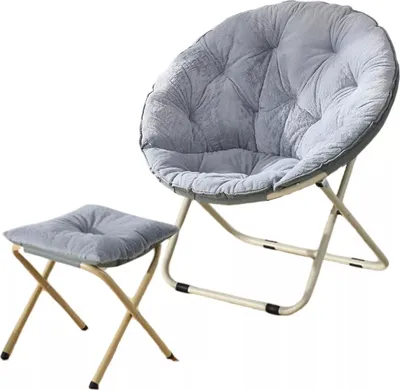 Image de Chaise de camping pliable Fauteuil de camping avec tabouret de pied, Moonchair pliable Intérieur & Extérieur Chaise rembourrée ronde Soucoupe pour chambre, salon, résidence,Gris