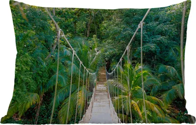 Produktbild von MuchoWow® Outdoor Kissen - Dschungel - Palme - Brücke - Natur - Pflanzen - 60x40 cm - Wetterfest - Lounge Kissen - Zierkissen - Kissen für Innenräume