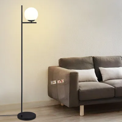 Stehlampe Schwarz, E27, mit Fußschalter, Metall & Glas, 150 cm