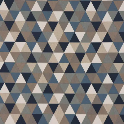 Produktbild von Dekostoff Meterware Halbpanama Leinenlook Dreiecke blau grau 1,40m