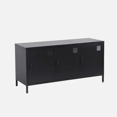 Produktbild von sweeek - Industrielles TV-Möbel aus Metall mit 3 Türen, 120 cm - Schwarz