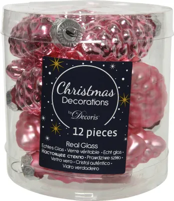Produktbild von Christbaumschmuck Zapfen 6cm Glas 12 Stück - Lippenstiftrosa