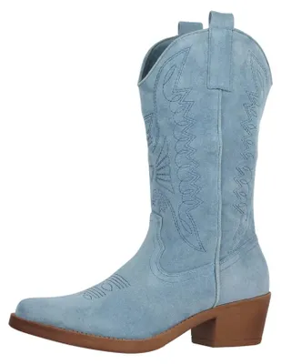 Produktbild von Elara Damen Cowboy Stiefel Biker Boots Chunkyrayan 301-A32S Blau Suede-40