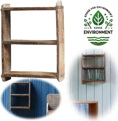 Produktbild von LS-LebenStil Vintage Holz Wandregal 31x25cm Braun ️ Recycelt Ziegelform Küchenregal, Wandboard, Badregal, Bücherregal, Küchenregal, Ablageboard